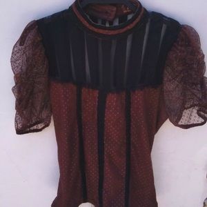 Steampunk goth Victorian top Swiss dots corset ties XL